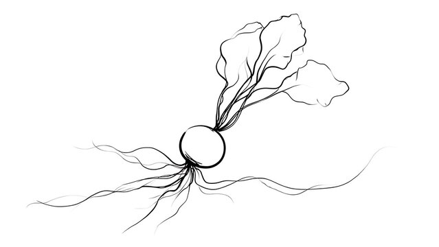 Radish with roots and leaves white background.