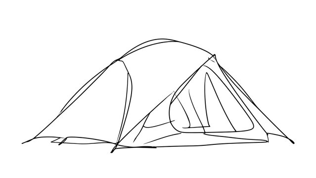 Minimalist tent illustration on white background.