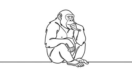 Obraz premium Thinking gorilla illustration on white background.
