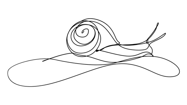 Minimalist snail line art drawing white background.