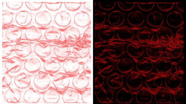 Abstract bubble wrap texture in red and white, plastic packaging material background, industrial shipping protection film pattern, macro plastic wrap