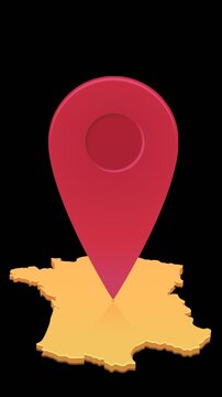 Animated location pin mark on France map representing travel destination, navigation, geotargeting, and logistics. Chroma key green screen with alpha channel. (loopable)