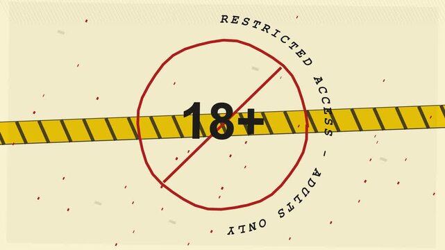 18 Plus Age Restriction Warning Sign With Yellow Caution Tape Overlay