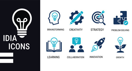Collection of vector icons representing innovative ideas, problem-solving, and creative processes. Perfect for business and education. © MDZIAUL