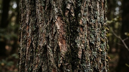 Obraz premium Close up of rough dark tree bark texture in the forest