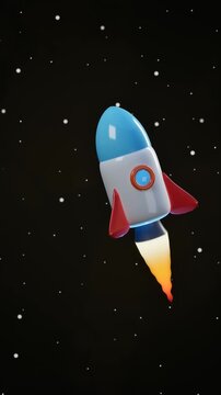 Retro space rocket flying through starry night sky. 3d rendering