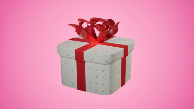 Gift box with red ribbon on pink background. 3d rendering