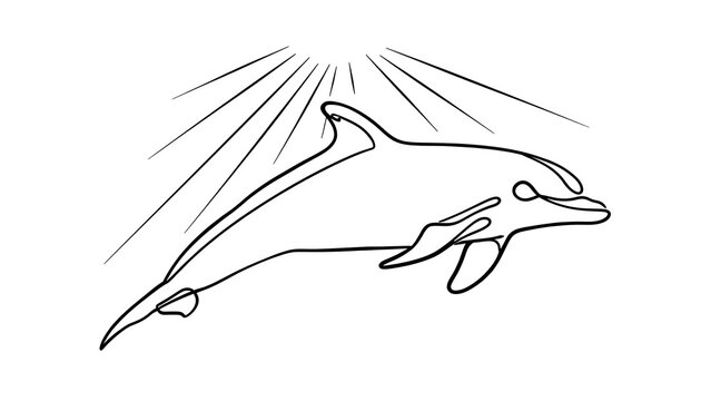 Dolphin line art illustration white background.