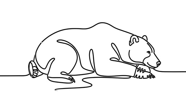Minimalist bear line art drawing white background.