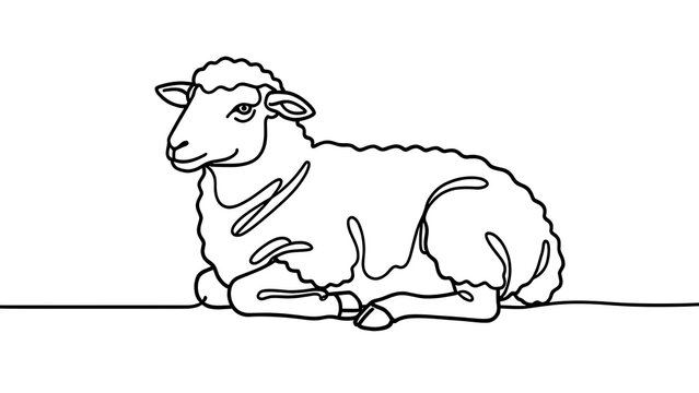 Line art sheep illustration on white background.