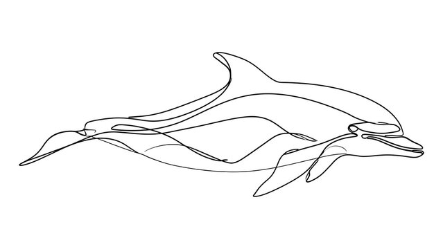 Minimalist dolphin line art illustration white background.