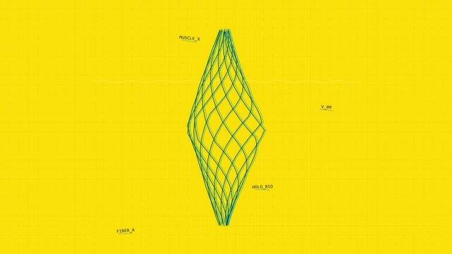 Pulsing Green Geometric Mesh Animation on Solid Yellow Background