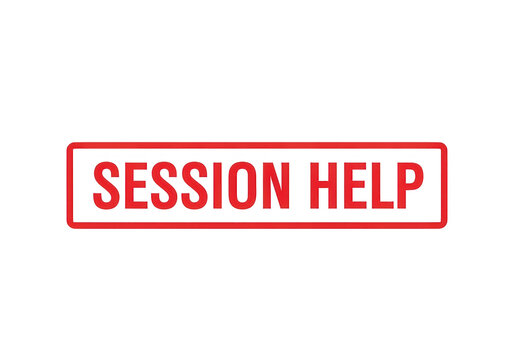 Session help red rubber stamp icon, rectangular session help office mark on white background, support and assistance business sign