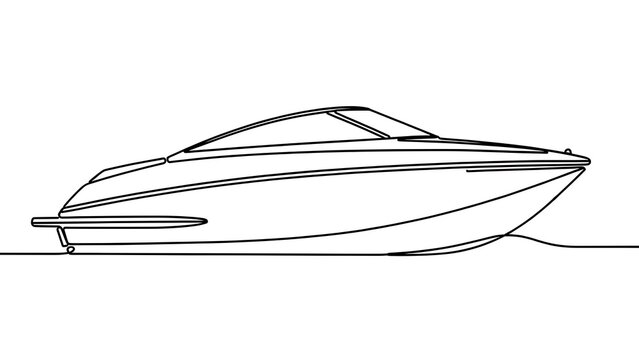 Speedboat line drawing on white background.