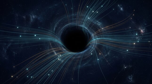 Cosmic Black Hole Vortex and Glowing Light Trails in Space