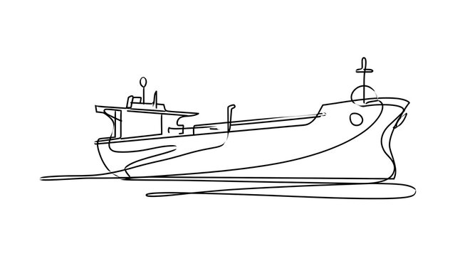 Simple line drawing of cargo ship white background.