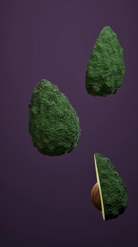 Avocados on a purple background. 3d rendering