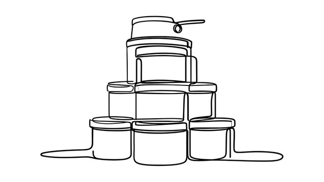 Stacked paint cans illustration white background.