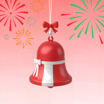 christmas ribbon bells on red background