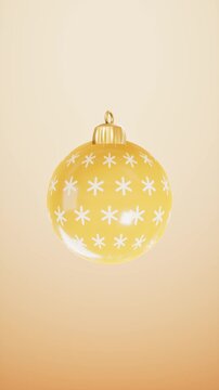 Yellow christmas ornament with star pattern and golden top. 3d rendering