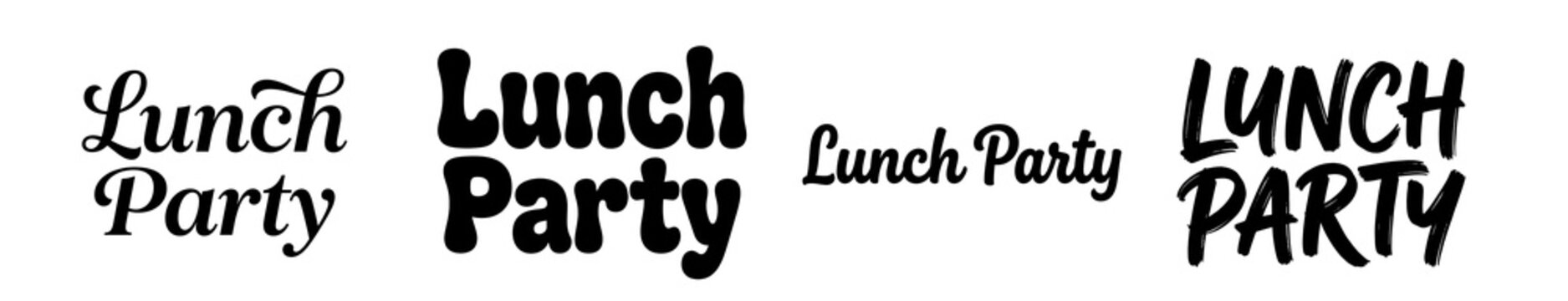 Lunch party creative typography set featuring diverse bold calligraphy styles and script letterings for various event promotional designs on transparent background