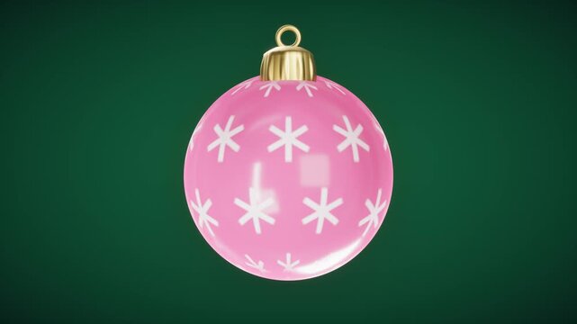 Pink christmas ornament with stars on green background. 3d rendering