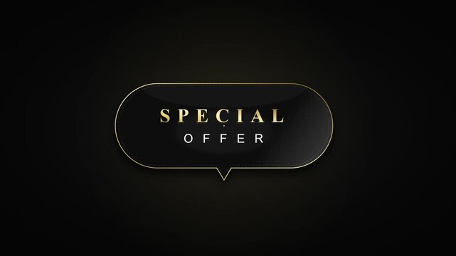 Special offer gold label badge animation on black background, for luxury e-commerce sales