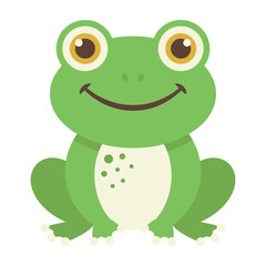 Fototapeta premium Cute Green Frog Sitting Smiling Face Isolated on White Background Mascot Design