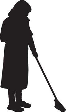 vector, silhouette of a cleaning woman who is sweeping