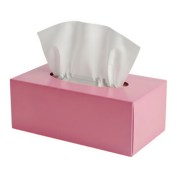 Pink tissue box with white paper tissues inside