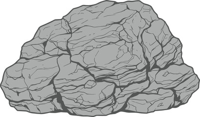 Grey Rock Boulder Vector Illustration with Detailed Fine Cracks and Textured Stone Surface Isolated on White Background for Game Environment Assets © MdRiyaz
