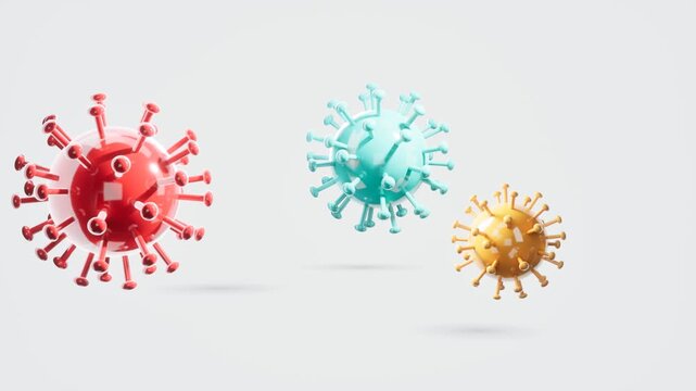 Colorful virus particles on white background. 3d rendering