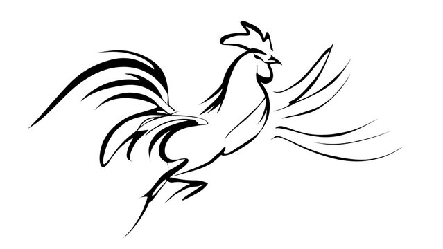 Elegant rooster illustration on white background.