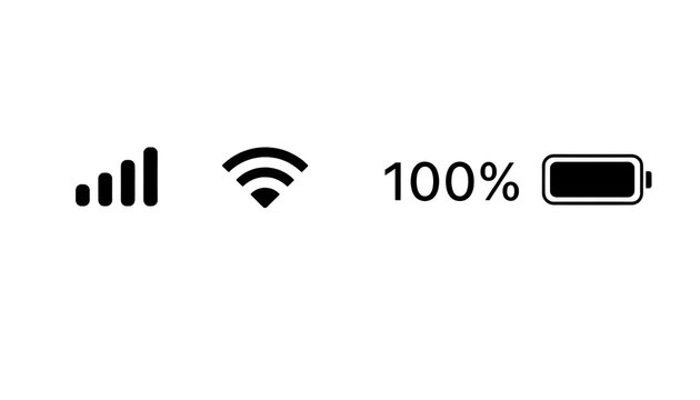 Mobile interface top bar icon set. iPhone ios notification bar includes: battery, wifi, signal icons
