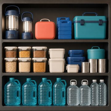 Home Emergency Pantry With Water Food and Storm Supplies