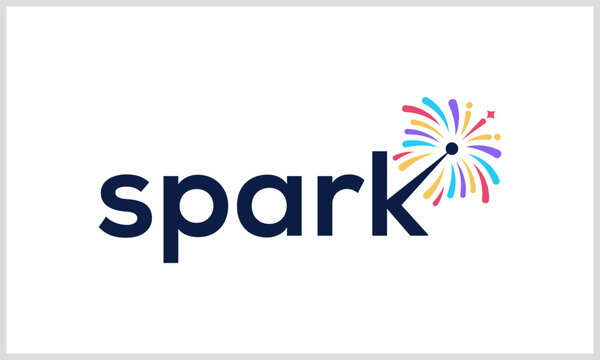 typography lettering spark with fireworks logo design