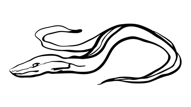 Elegant snake line art illustration white background.