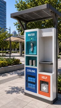 Urban Cooling Station With Water and Emergency Supplies