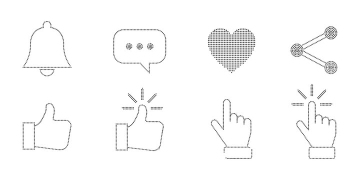 Social media engagement icon set featuring likes and notification symbols notification interaction internet