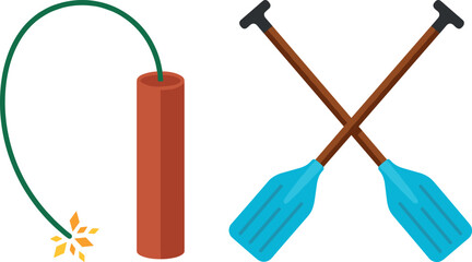 Red Dynamite Stick Vector Illustration with Long Green Lit Fuse and Spark Element in Flat Style for Game Asset Explosion and Danger Concepts © Rtazmina
