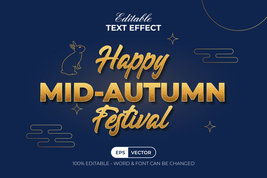 Mid Autumn Festival Text Effect Gold Textured Style. Editable Text Effect.