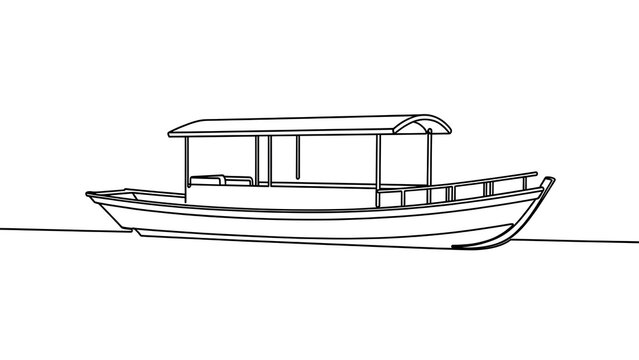 Simple boat line drawing on white background.