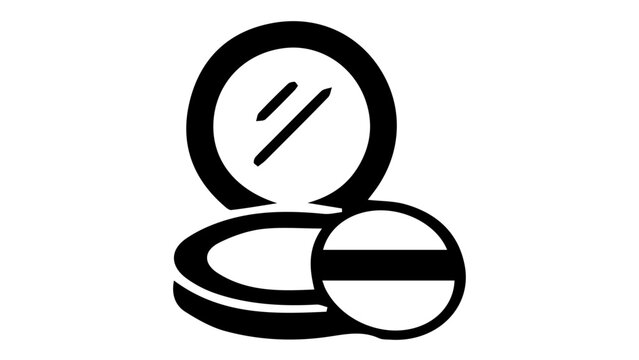 Minimalist makeup powder compact icon, black and white cosmetic face powder vector, beauty product symbol with mirror and puff