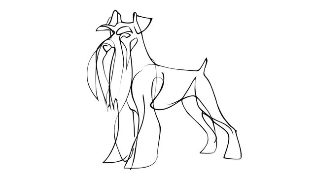 Minimalist line art dog illustration white background.