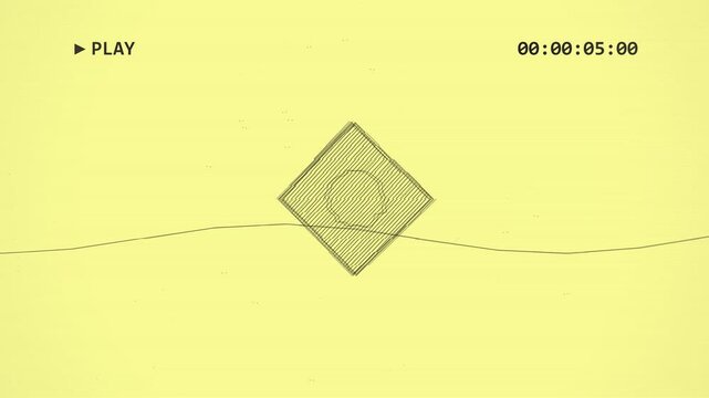 Abstract geometric animation with rotating cube on yellow glitch background