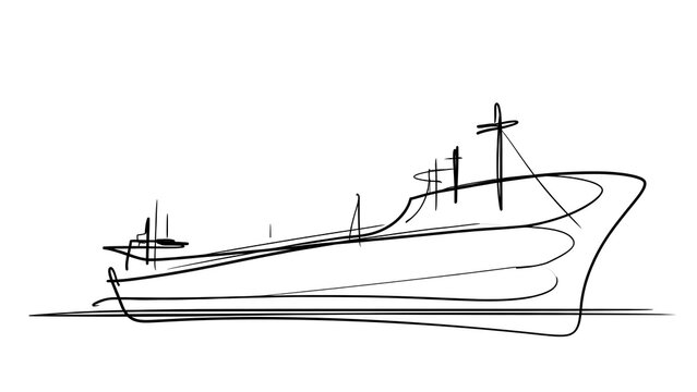 Minimalist ship line drawing on white background.