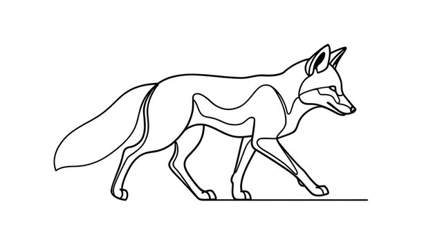 Minimalist fox line art illustration white background.