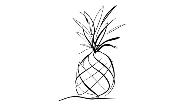 Minimalist pineapple line art illustration white background.