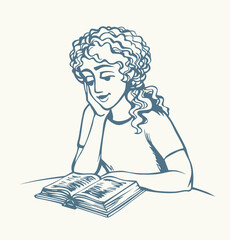 Fototapeta premium Vector drawing. Girl reading a book