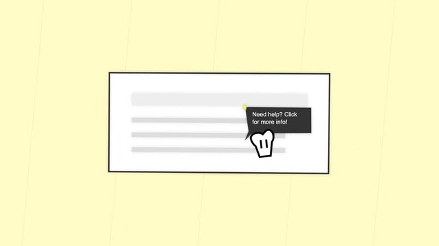 Hand cursor icon clicking a question mark to open a help tooltip popup.